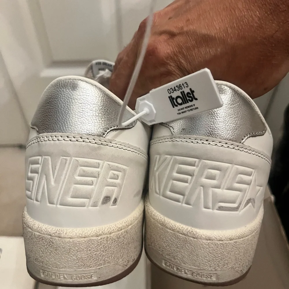 Golden Goose White Leather Sneakers with Blue Star - Size 42